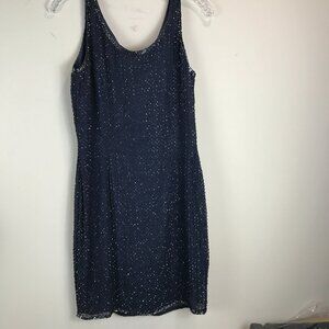 Ann Taylor 100% silk beaded Navy dress Size 4